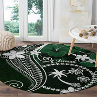 FSM Chuuk Round Carpet Turtle Tropical Flowers Polynesian - Green LT14 - Polynesian Pride