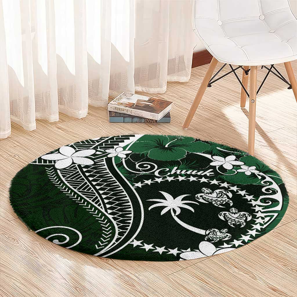 FSM Chuuk Round Carpet Turtle Tropical Flowers Polynesian - Green LT14 - Polynesian Pride