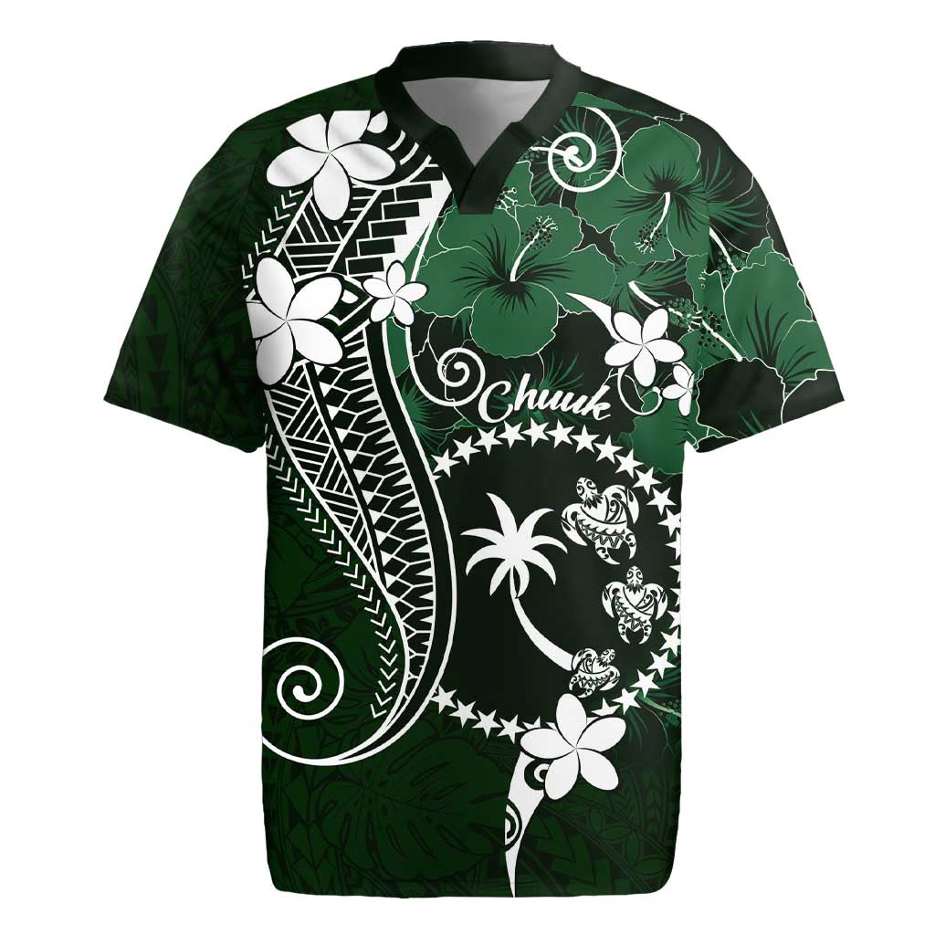 FSM Chuuk Rugby Jersey Turtle Tropical Flowers Polynesian - Green LT14 Green - Polynesian Pride