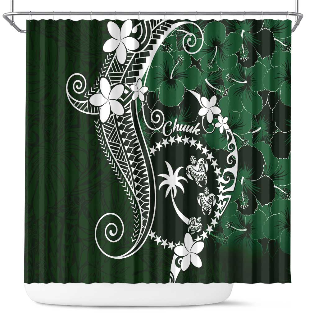 FSM Chuuk Shower Curtain Turtle Tropical Flowers Polynesian - Green LT14 Green - Polynesian Pride