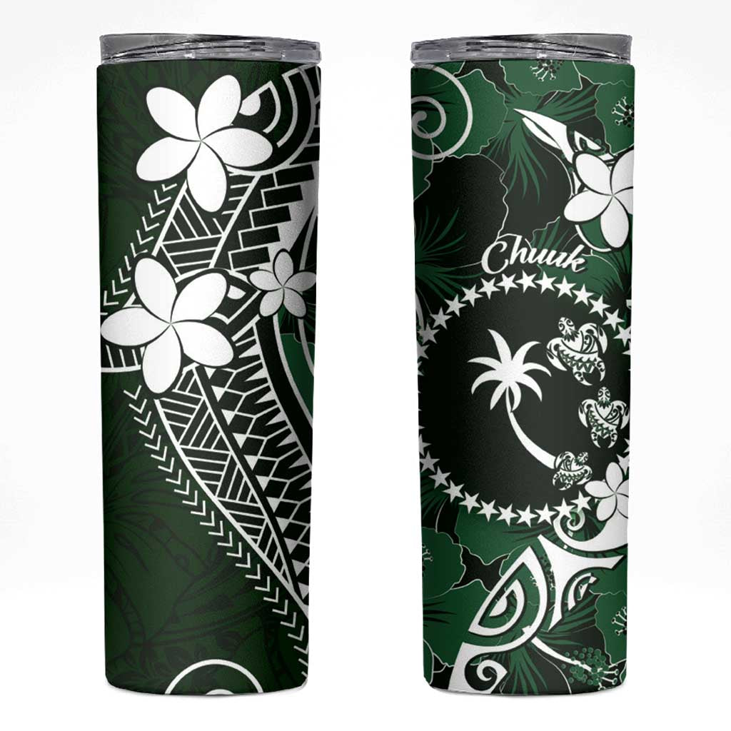 FSM Chuuk Skinny Tumbler Turtle Tropical Flowers Polynesian - Green LT14 Green - Polynesian Pride