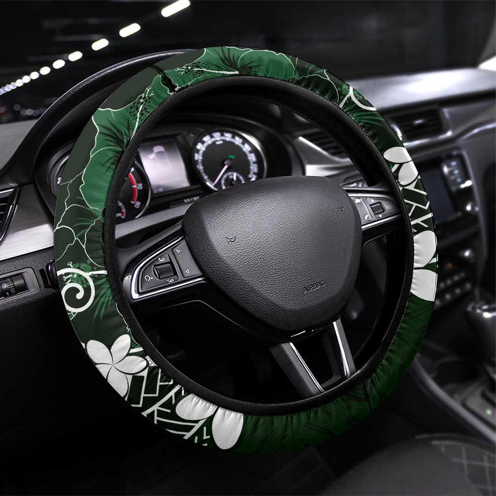 FSM Chuuk Steering Wheel Cover Turtle Tropical Flowers Polynesian - Green LT14 Universal Fit Green - Polynesian Pride