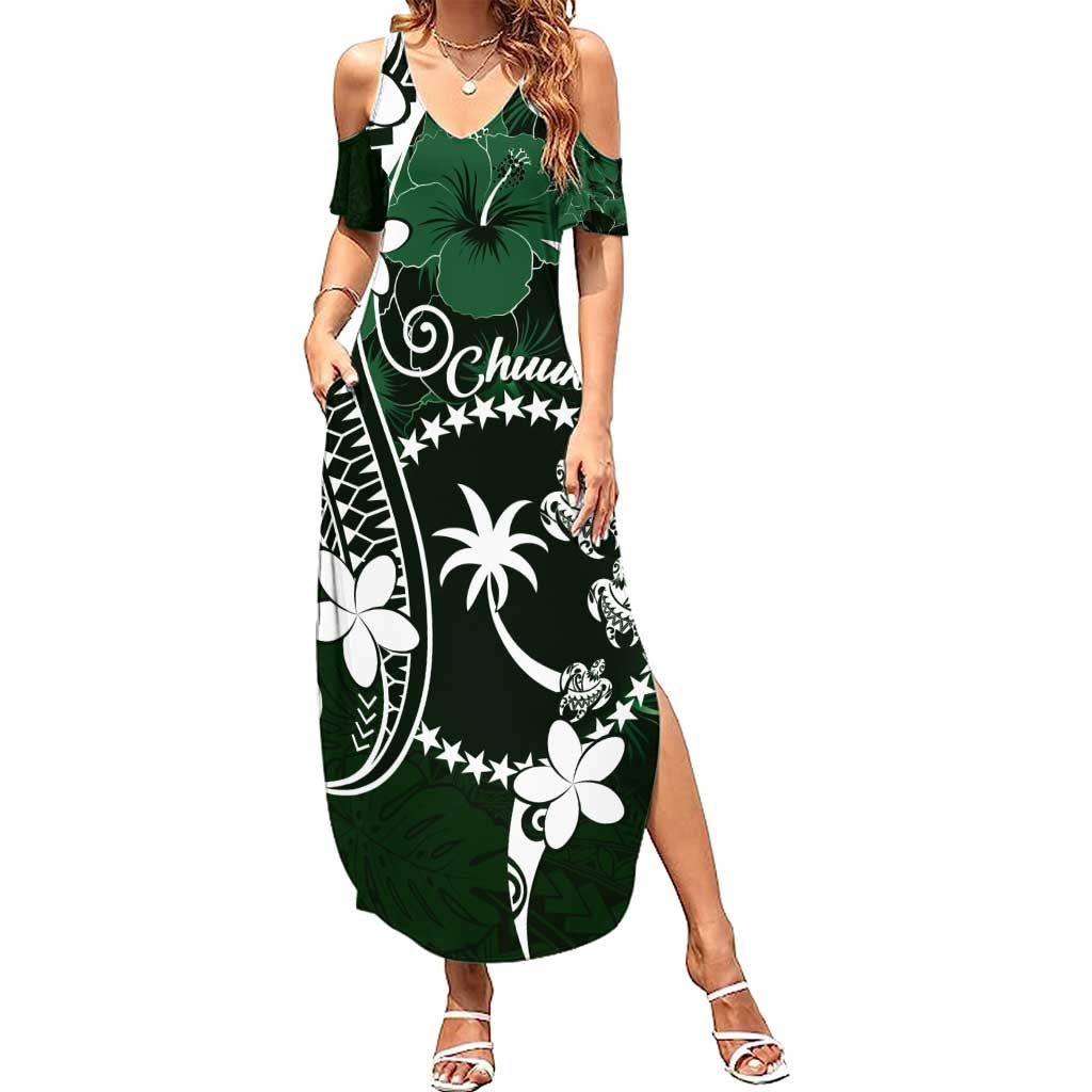 FSM Chuuk Summer Maxi Dress Turtle Tropical Flowers Polynesian - Green LT14 Women Green - Polynesian Pride