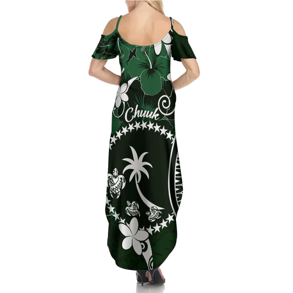 FSM Chuuk Summer Maxi Dress Turtle Tropical Flowers Polynesian - Green LT14 - Polynesian Pride