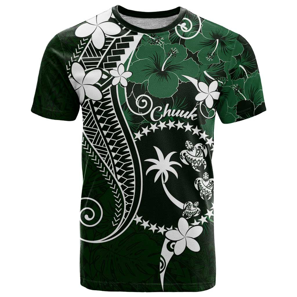 FSM Chuuk T Shirt Turtle Tropical Flowers Polynesian - Green LT14 Green - Polynesian Pride