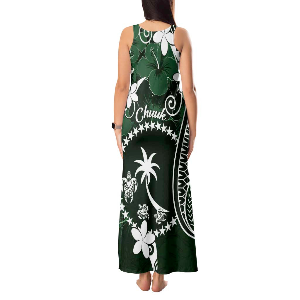 FSM Chuuk Tank Maxi Dress Turtle Tropical Flowers Polynesian - Green LT14 - Polynesian Pride