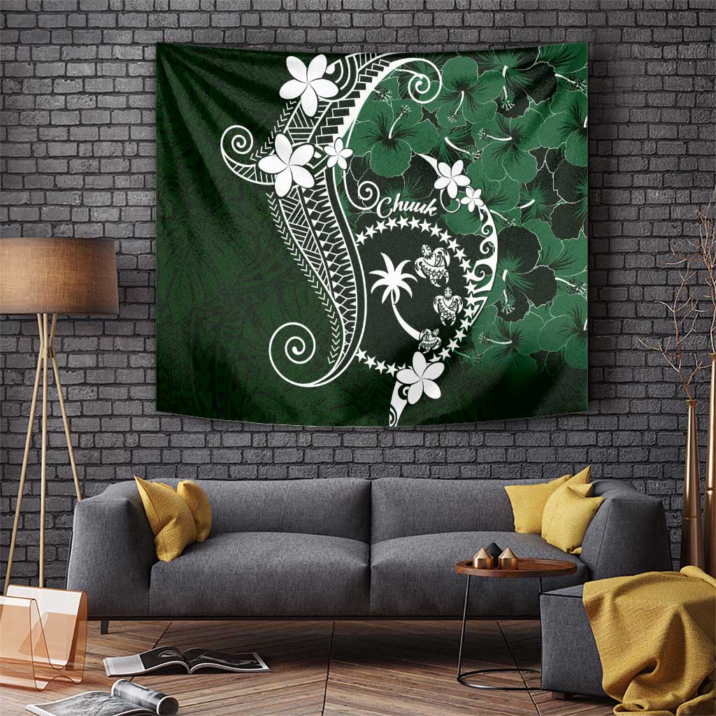 FSM Chuuk Tapestry Turtle Tropical Flowers Polynesian - Green LT14 - Polynesian Pride