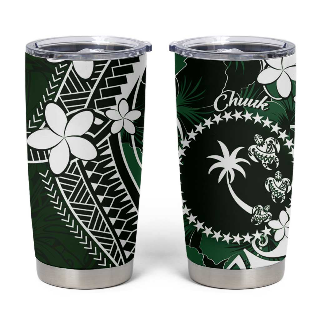 FSM Chuuk Tumbler Cup Turtle Tropical Flowers Polynesian - Green LT14 Green - Polynesian Pride
