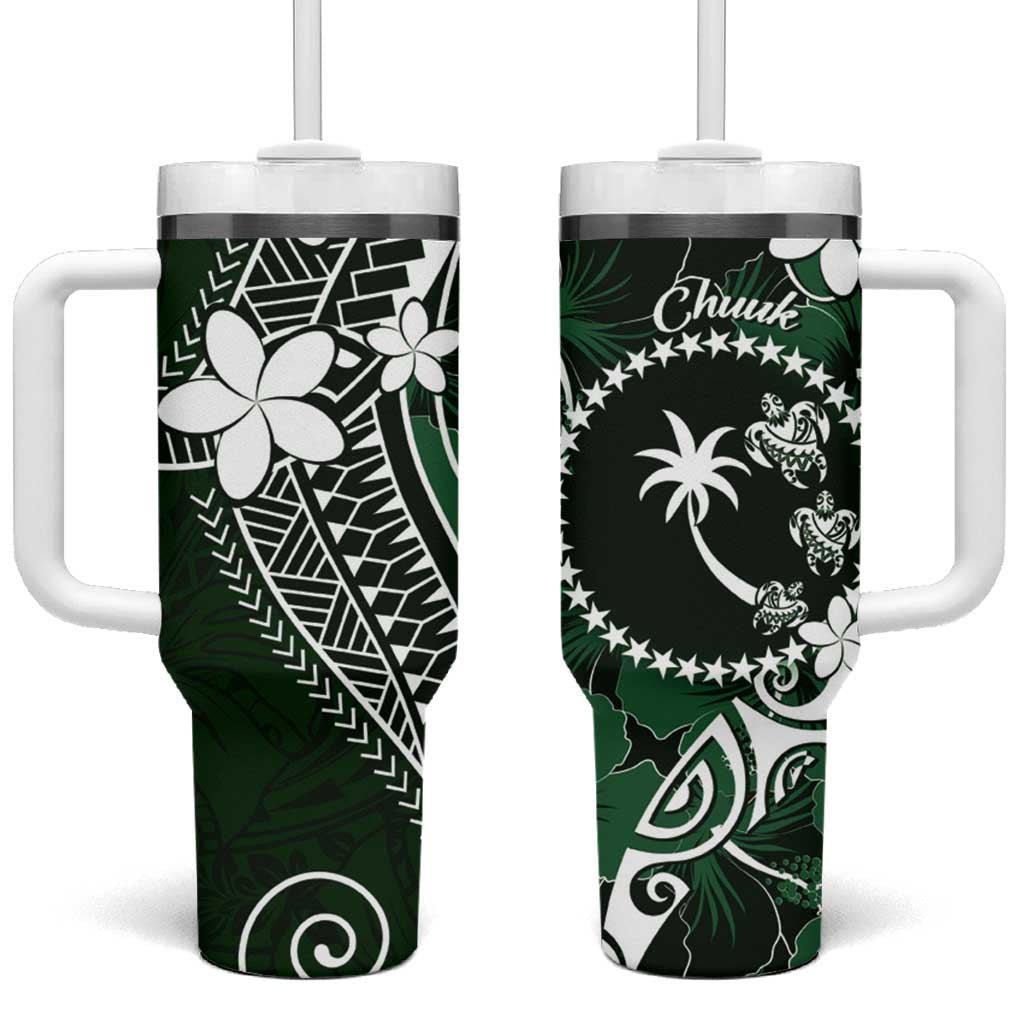 FSM Chuuk Tumbler With Handle Turtle Tropical Flowers Polynesian - Green LT14 One Size: 40 oz Green - Polynesian Pride