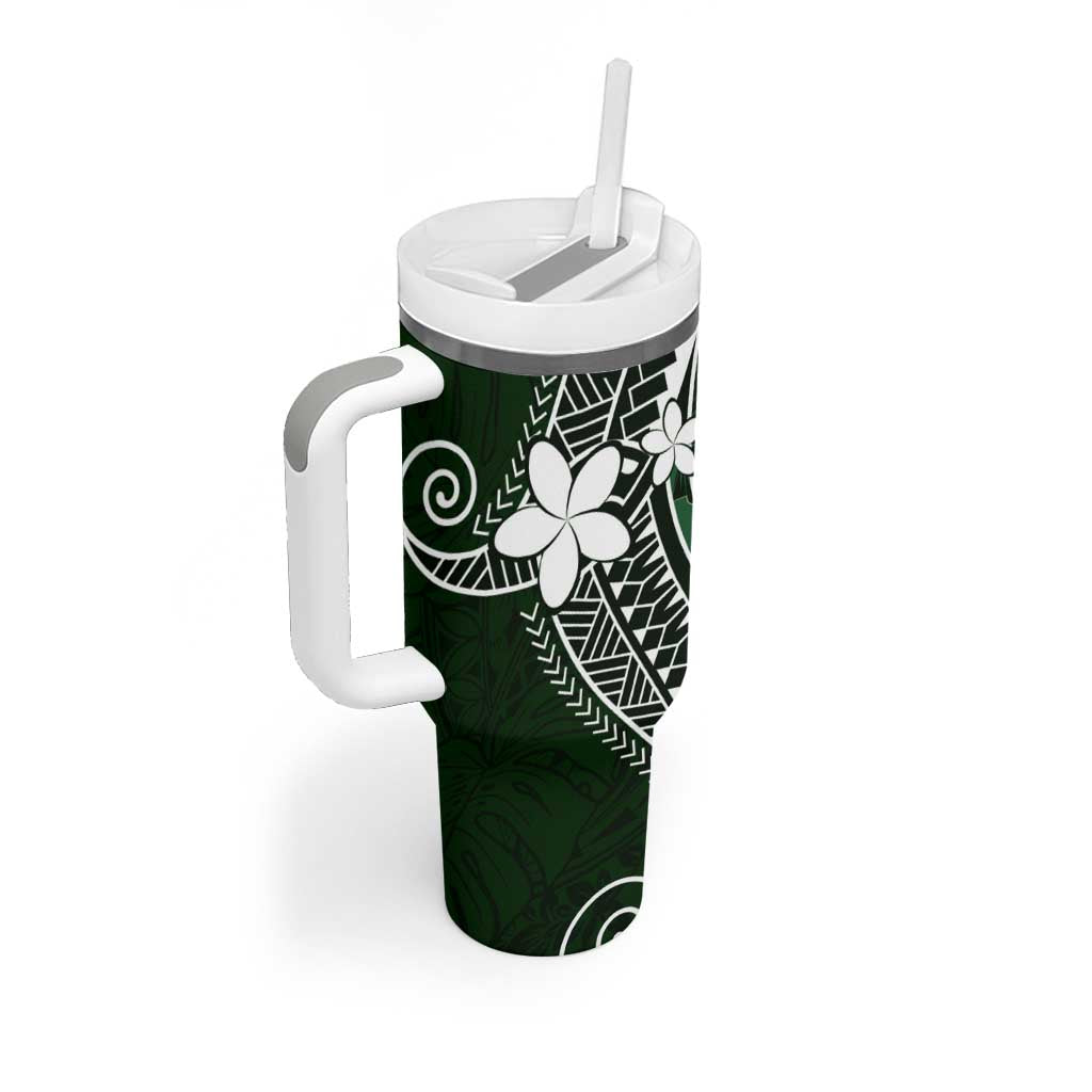 FSM Chuuk Tumbler With Handle Turtle Tropical Flowers Polynesian - Green LT14 - Polynesian Pride