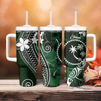FSM Chuuk Tumbler With Handle Turtle Tropical Flowers Polynesian - Green LT14 - Polynesian Pride