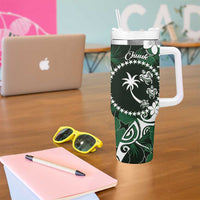 FSM Chuuk Tumbler With Handle Turtle Tropical Flowers Polynesian - Green LT14 - Polynesian Pride