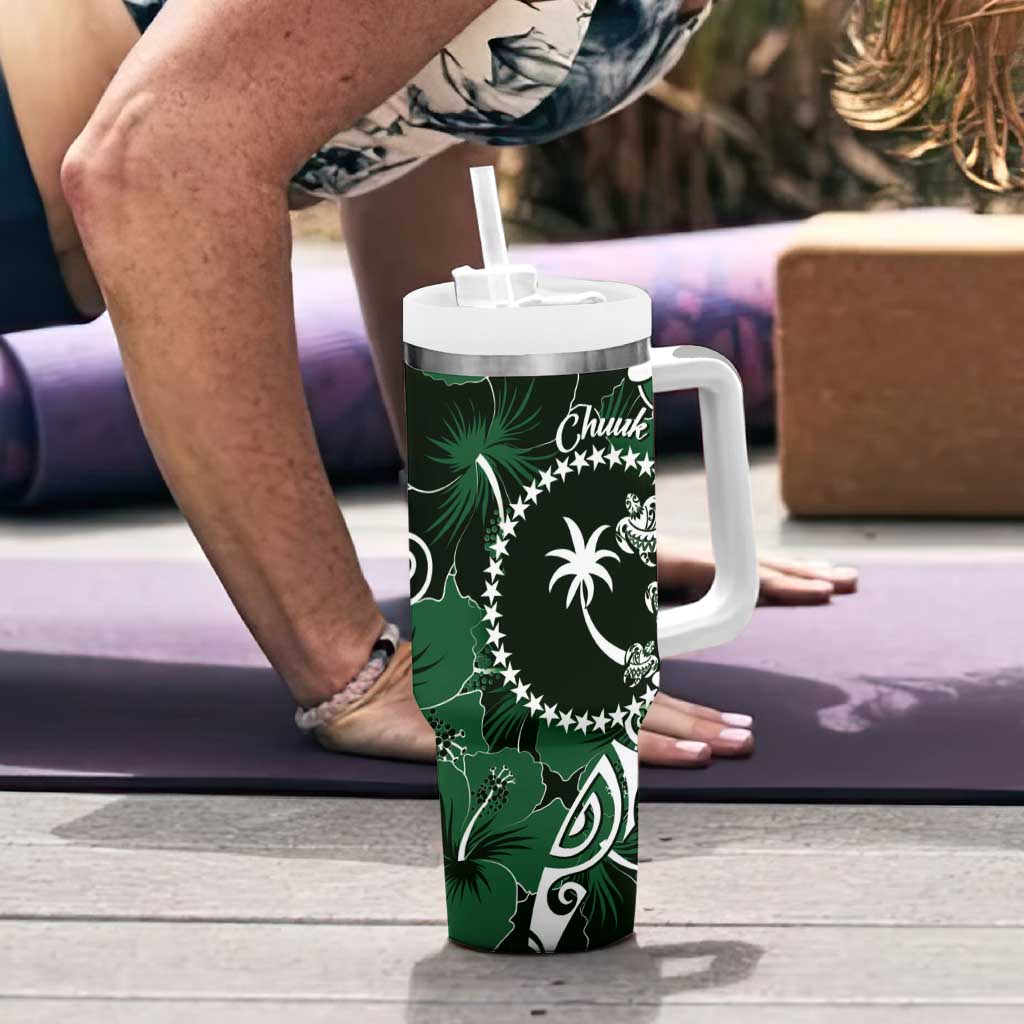 FSM Chuuk Tumbler With Handle Turtle Tropical Flowers Polynesian - Green LT14 - Polynesian Pride