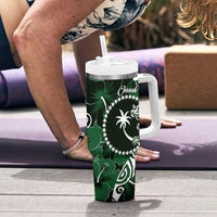 FSM Chuuk Tumbler With Handle Turtle Tropical Flowers Polynesian - Green LT14 - Polynesian Pride