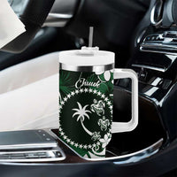 FSM Chuuk Tumbler With Handle Turtle Tropical Flowers Polynesian - Green LT14 - Polynesian Pride