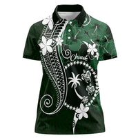 FSM Chuuk Women Polo Shirt Turtle Tropical Flowers Polynesian - Green LT14 Female Green - Polynesian Pride