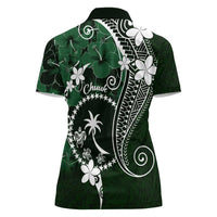 FSM Chuuk Women Polo Shirt Turtle Tropical Flowers Polynesian - Green LT14 - Polynesian Pride
