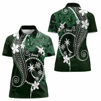 FSM Chuuk Women Polo Shirt Turtle Tropical Flowers Polynesian - Green LT14 - Polynesian Pride