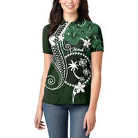 FSM Chuuk Women Polo Shirt Turtle Tropical Flowers Polynesian - Green LT14 - Polynesian Pride