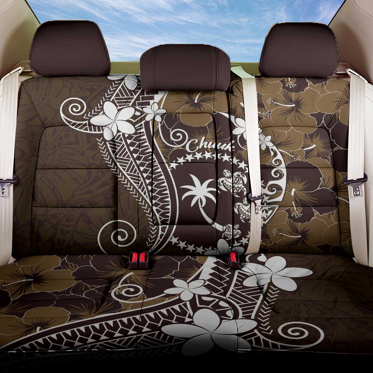 FSM Chuuk Back Car Seat Cover Turtle Tropical Flowers Polynesian - Brown LT14 One Size Brown - Polynesian Pride