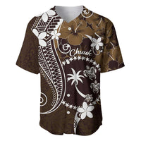 FSM Chuuk Baseball Jersey Turtle Tropical Flowers Polynesian - Brown LT14 Brown - Polynesian Pride