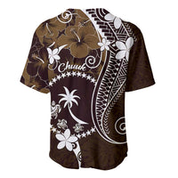 FSM Chuuk Baseball Jersey Turtle Tropical Flowers Polynesian - Brown LT14 - Polynesian Pride