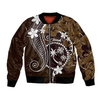 FSM Chuuk Bomber Jacket Turtle Tropical Flowers Polynesian - Brown LT14 Unisex Brown - Polynesian Pride