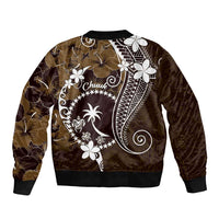 FSM Chuuk Bomber Jacket Turtle Tropical Flowers Polynesian - Brown LT14 - Polynesian Pride