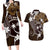 FSM Chuuk Couples Matching Long Sleeve Bodycon Dress and Hawaiian Shirt Turtle Tropical Flowers Polynesian - Brown