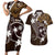 FSM Chuuk Couples Matching Short Sleeve Bodycon Dress and Hawaiian Shirt Turtle Tropical Flowers Polynesian - Brown