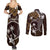 FSM Chuuk Couples Matching Summer Maxi Dress and Long Sleeve Button Shirt Turtle Tropical Flowers Polynesian - Brown