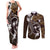 FSM Chuuk Couples Matching Tank Maxi Dress and Long Sleeve Button Shirt Turtle Tropical Flowers Polynesian - Brown