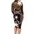 FSM Chuuk Family Matching Long Sleeve Bodycon Dress and Hawaiian Shirt Turtle Tropical Flowers Polynesian - Brown