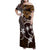 FSM Chuuk Family Matching Off Shoulder Maxi Dress and Hawaiian Shirt Turtle Tropical Flowers Polynesian - Brown