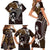 FSM Chuuk Family Matching Short Sleeve Bodycon Dress and Hawaiian Shirt Turtle Tropical Flowers Polynesian - Brown