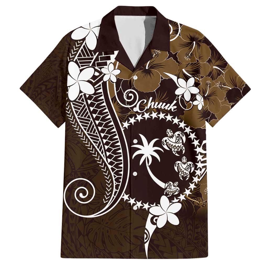 FSM Chuuk Hawaiian Shirt Turtle Tropical Flowers Polynesian - Brown LT14 Brown - Polynesian Pride