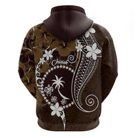 FSM Chuuk Hoodie Turtle Tropical Flowers Polynesian - Brown LT14 - Polynesian Pride