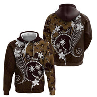 FSM Chuuk Hoodie Turtle Tropical Flowers Polynesian - Brown LT14 - Polynesian Pride