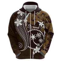 FSM Chuuk Hoodie Turtle Tropical Flowers Polynesian - Brown LT14 - Polynesian Pride