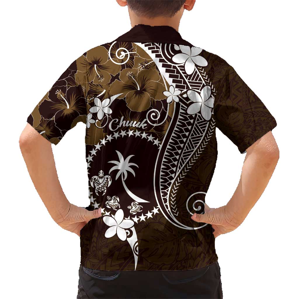 FSM Chuuk Kid Hawaiian Shirt Turtle Tropical Flowers Polynesian - Brown LT14 - Polynesian Pride