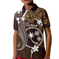 FSM Chuuk Kid Polo Shirt Turtle Tropical Flowers Polynesian - Brown LT14 Kid Brown - Polynesian Pride