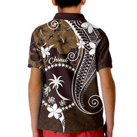 FSM Chuuk Kid Polo Shirt Turtle Tropical Flowers Polynesian - Brown LT14 - Polynesian Pride