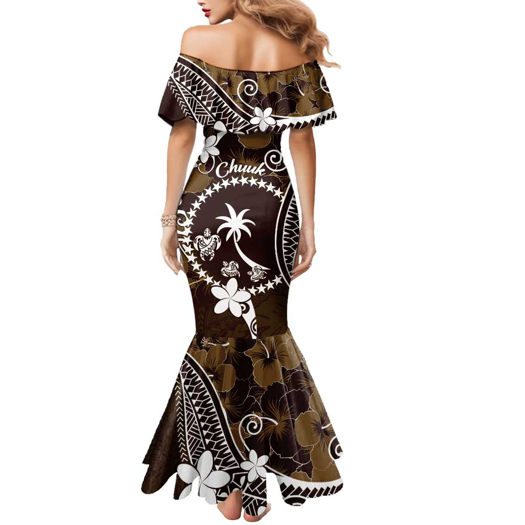 FSM Chuuk Mermaid Dress Turtle Tropical Flowers Polynesian - Brown LT14 - Polynesian Pride