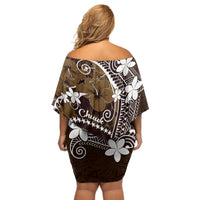 FSM Chuuk Off Shoulder Short Dress Turtle Tropical Flowers Polynesian - Brown LT14 - Polynesian Pride