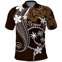 FSM Chuuk Polo Shirt Turtle Tropical Flowers Polynesian - Brown LT14 Brown - Polynesian Pride