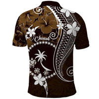 FSM Chuuk Polo Shirt Turtle Tropical Flowers Polynesian - Brown LT14 - Polynesian Pride