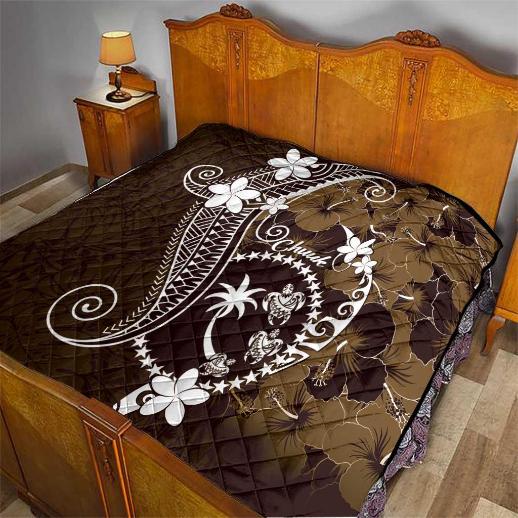 FSM Chuuk Quilt Turtle Tropical Flowers Polynesian - Brown LT14 - Polynesian Pride