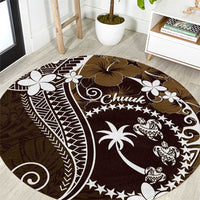 FSM Chuuk Round Carpet Turtle Tropical Flowers Polynesian - Brown LT14 Brown - Polynesian Pride