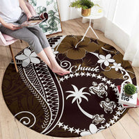 FSM Chuuk Round Carpet Turtle Tropical Flowers Polynesian - Brown LT14 - Polynesian Pride