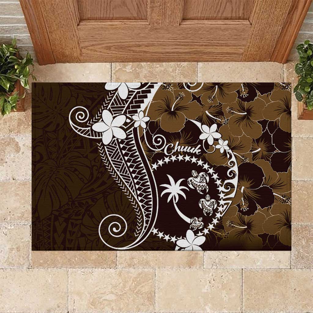 FSM Chuuk Rubber Doormat Turtle Tropical Flowers Polynesian - Brown LT14 Brown - Polynesian Pride